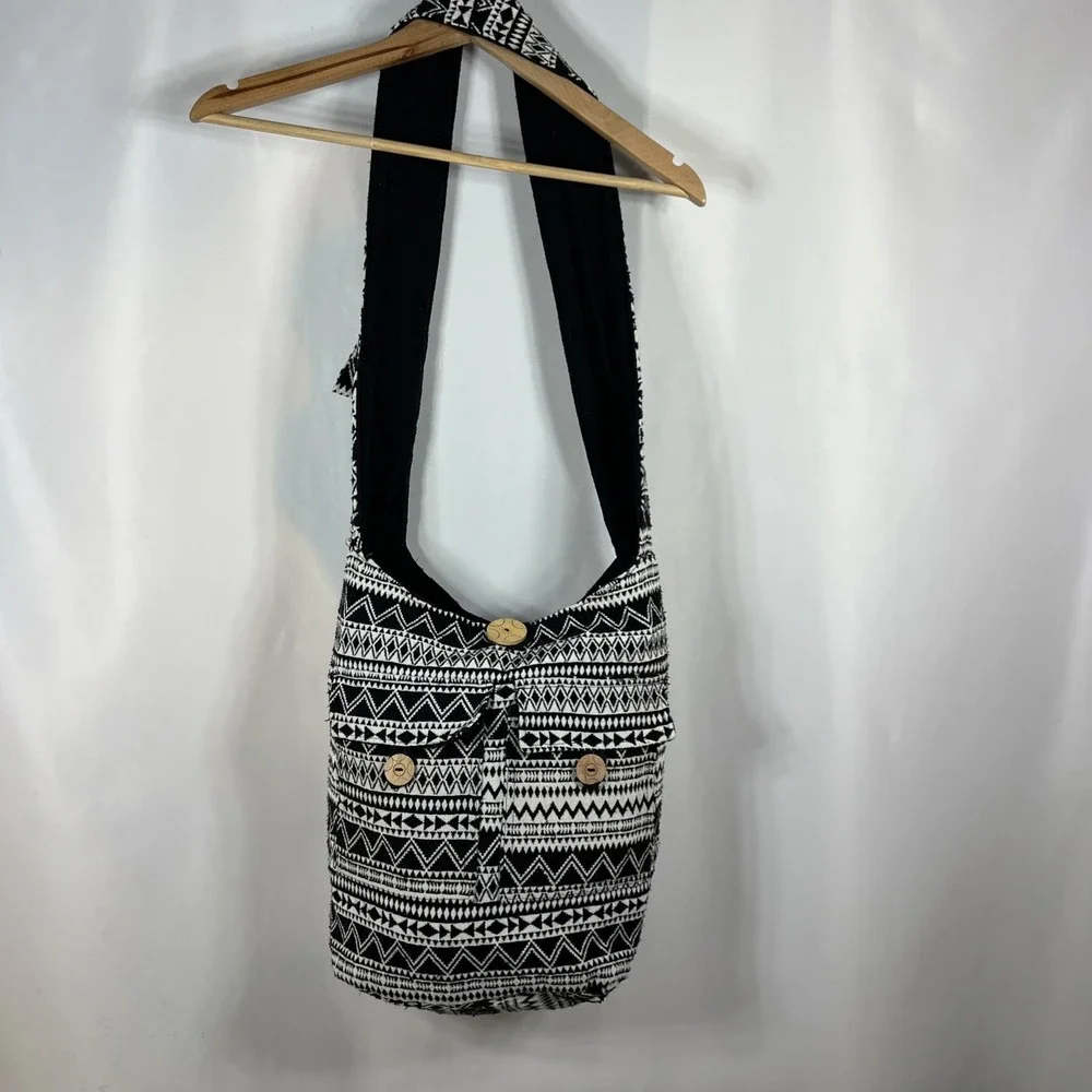Tribe Azure Handcrafted Fair Trade Large Black‎ 100% Cotton Hobo Hippie Boho Bag